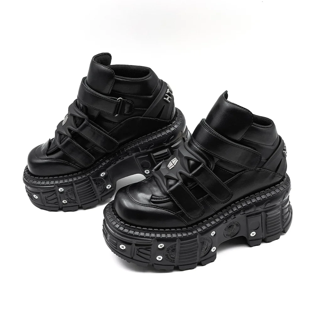 Punk Style Women Shoes Gothic Ankle Rock Boots Lace-up Heel Height 9CM Platform Shoes Woman Metal Decor Woman Sneakers