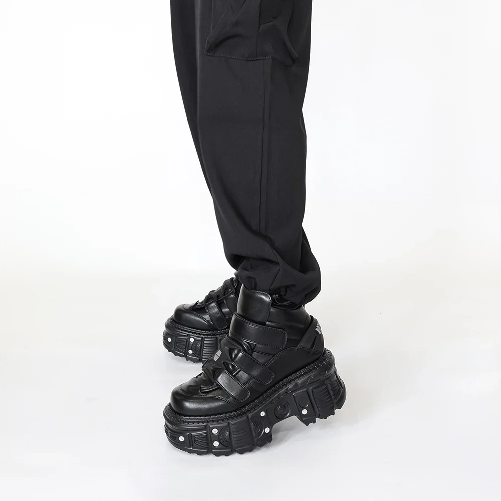 Punk Style Women Shoes Gothic Ankle Rock Boots Lace-up Heel Height 9CM Platform Shoes Woman Metal Decor Woman Sneakers