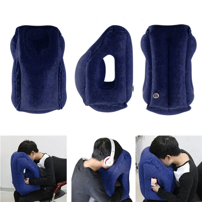PVC Inflatable Air Travel Pillow Portable Headrest Chin Support Cushions for Airplane Plane Car Office Rest Neck Nap