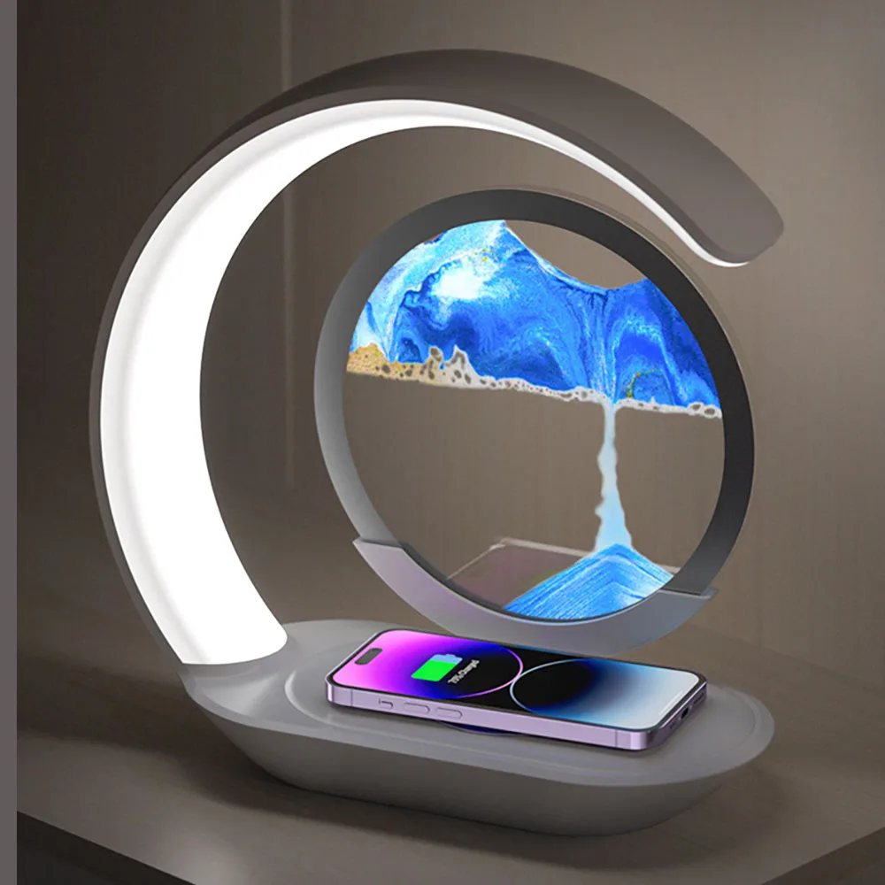 Quicksand Table Lamp Wireless Charging Desk Lamp 3D Hourglass Ornaments Sand Painting Night Light for Office Room Quicksand Table Lamp Wireless Charging Desk Lamp 3D Hourglass Ornaments Sand Painting Night Light for Office Room