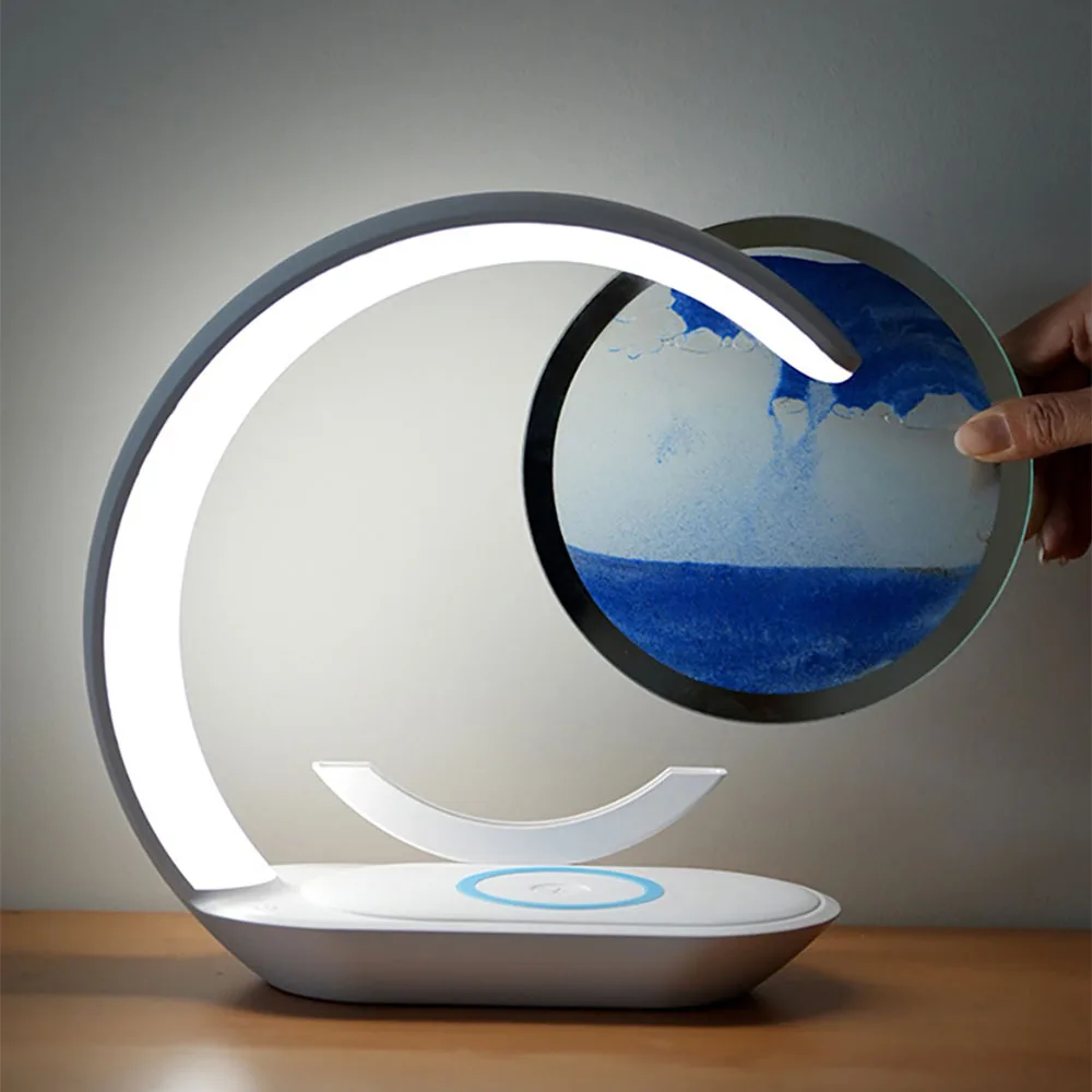 Quicksand Table Lamp Wireless Charging Desk Lamp 3D Hourglass Ornaments Sand Painting Night Light for Office Room Quicksand Table Lamp Wireless Charging Desk Lamp 3D Hourglass Ornaments Sand Painting Night Light for Office Room