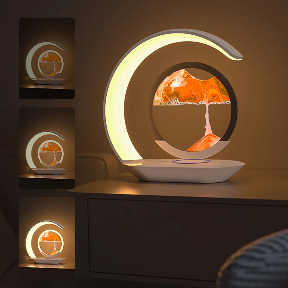 Quicksand Table Lamp Wireless Charging Desk Lamp 3D Hourglass Ornaments Sand Painting Night Light for Office Room Quicksand Table Lamp Wireless Charging Desk Lamp 3D Hourglass Ornaments Sand Painting Night Light for Office Room