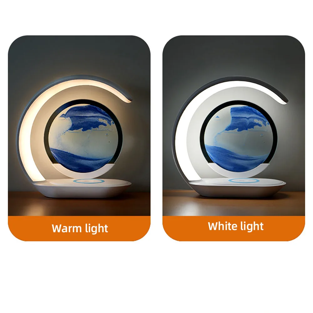 Quicksand Table Lamp Wireless Charging Desk Lamp 3D Hourglass Ornaments Sand Painting Night Light for Office Room Quicksand Table Lamp Wireless Charging Desk Lamp 3D Hourglass Ornaments Sand Painting Night Light for Office Room