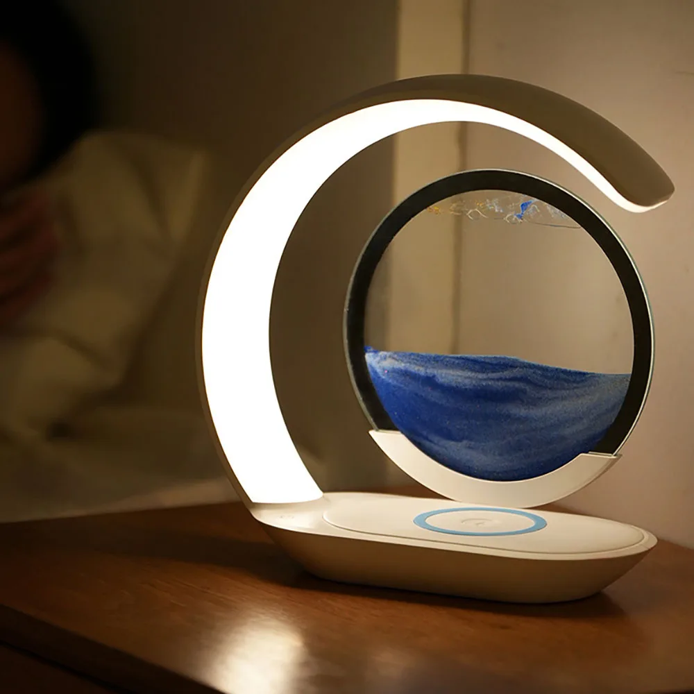 Quicksand Table Lamp Wireless Charging Desk Lamp 3D Hourglass Ornaments Sand Painting Night Light for Office Room Quicksand Table Lamp Wireless Charging Desk Lamp 3D Hourglass Ornaments Sand Painting Night Light for Office Room