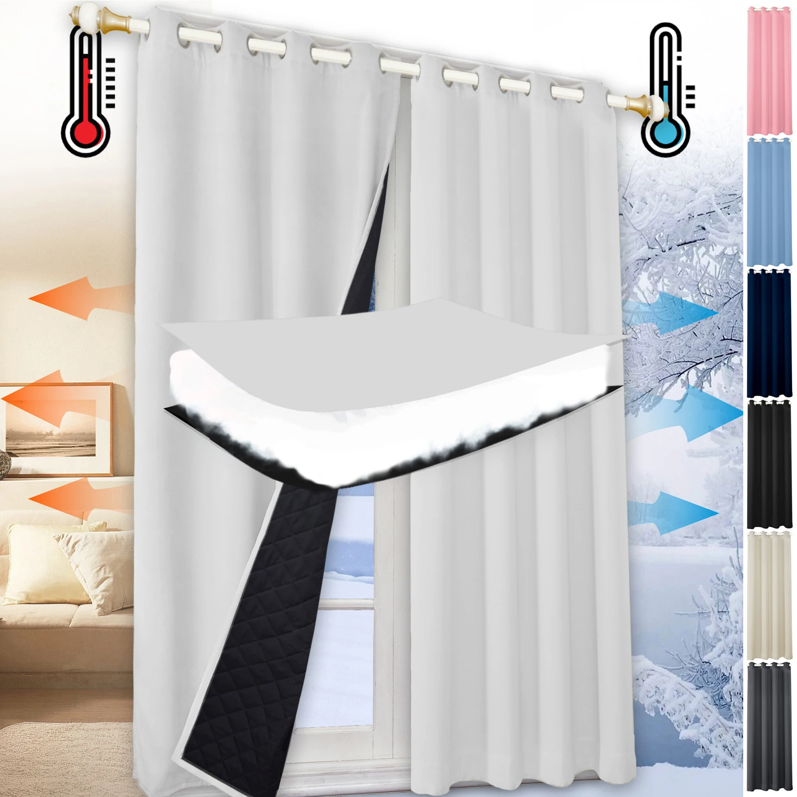 Quilted 100% Blackout Curtains for Living Room Heavy Duty Window Drapes Bedroom Winter Thick Thermal Curtains Eyelets Quilted 100% Blackout Curtains for Living Room Heavy Duty Window Drapes Bedroom Winter Thick Thermal Curtains Eyelets