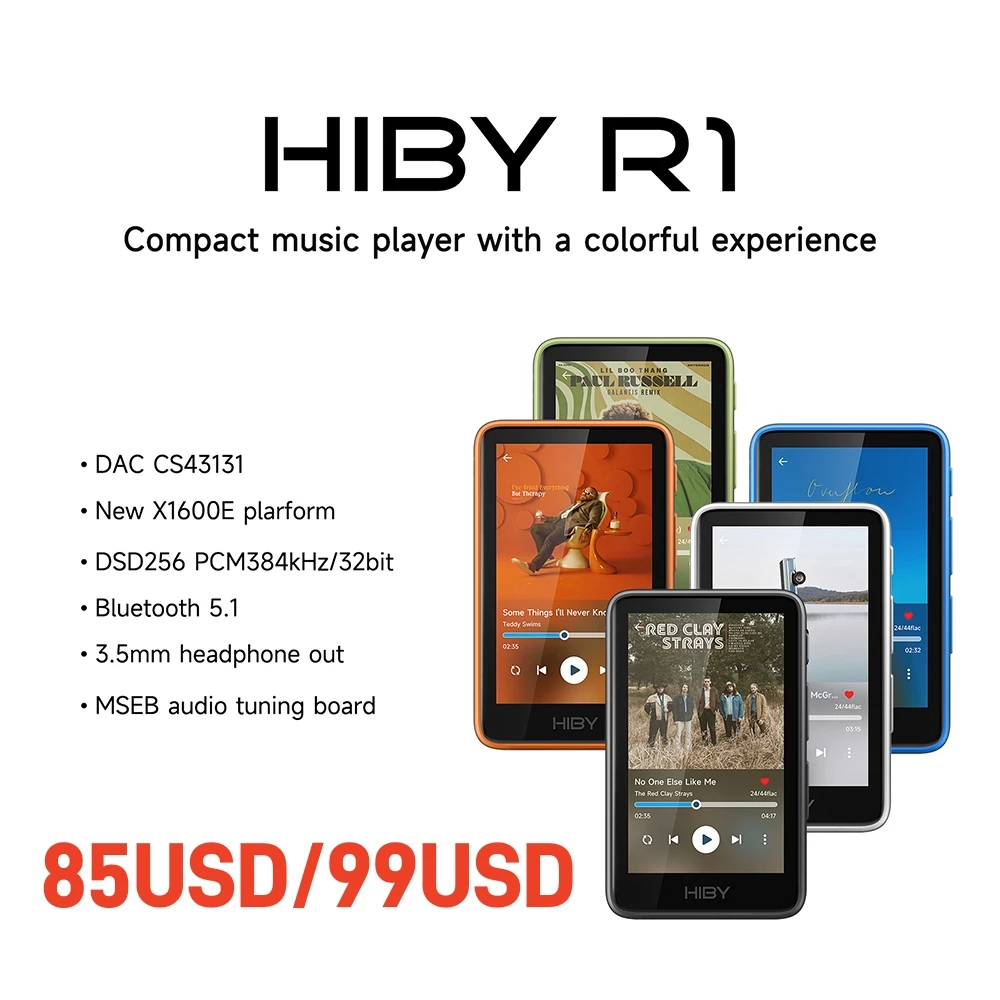 R1 HiFi Audio Music Player MP3 USB DAC WiFi Bluetooth 5.1 DSD256 PCM384kHz/32bit X1600E CS43131 MSEB Web Radio 3.5mm