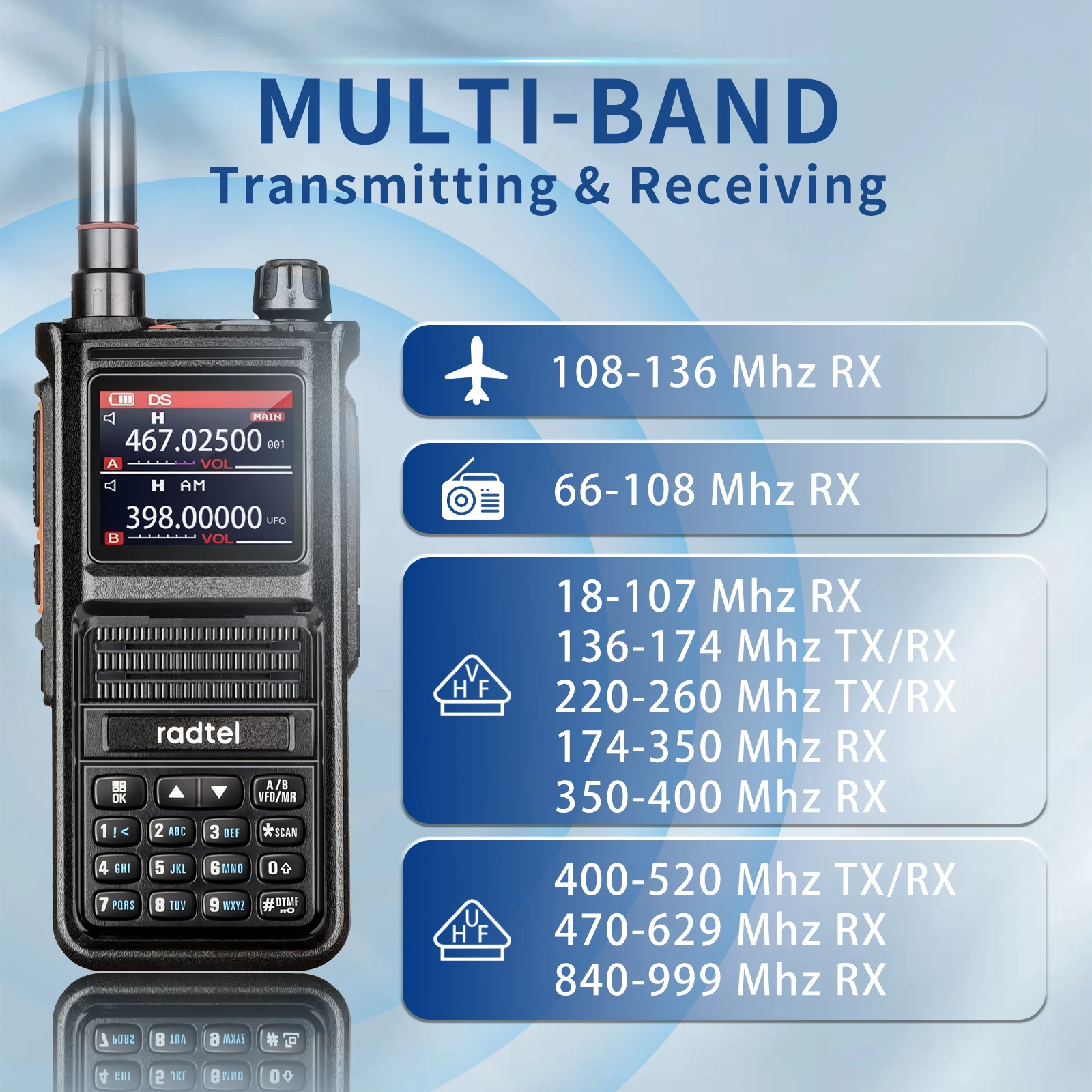 Radtel RT-470X Multi-bands Ham Walkie-Talkies 256CH Air Band Two Way Radio Station Aviation NOAA Police Marine Radtel RT-470X Multi-bands Ham Walkie-Talkies 256CH Air Band Two Way Radio Station Aviation NOAA Police Marine