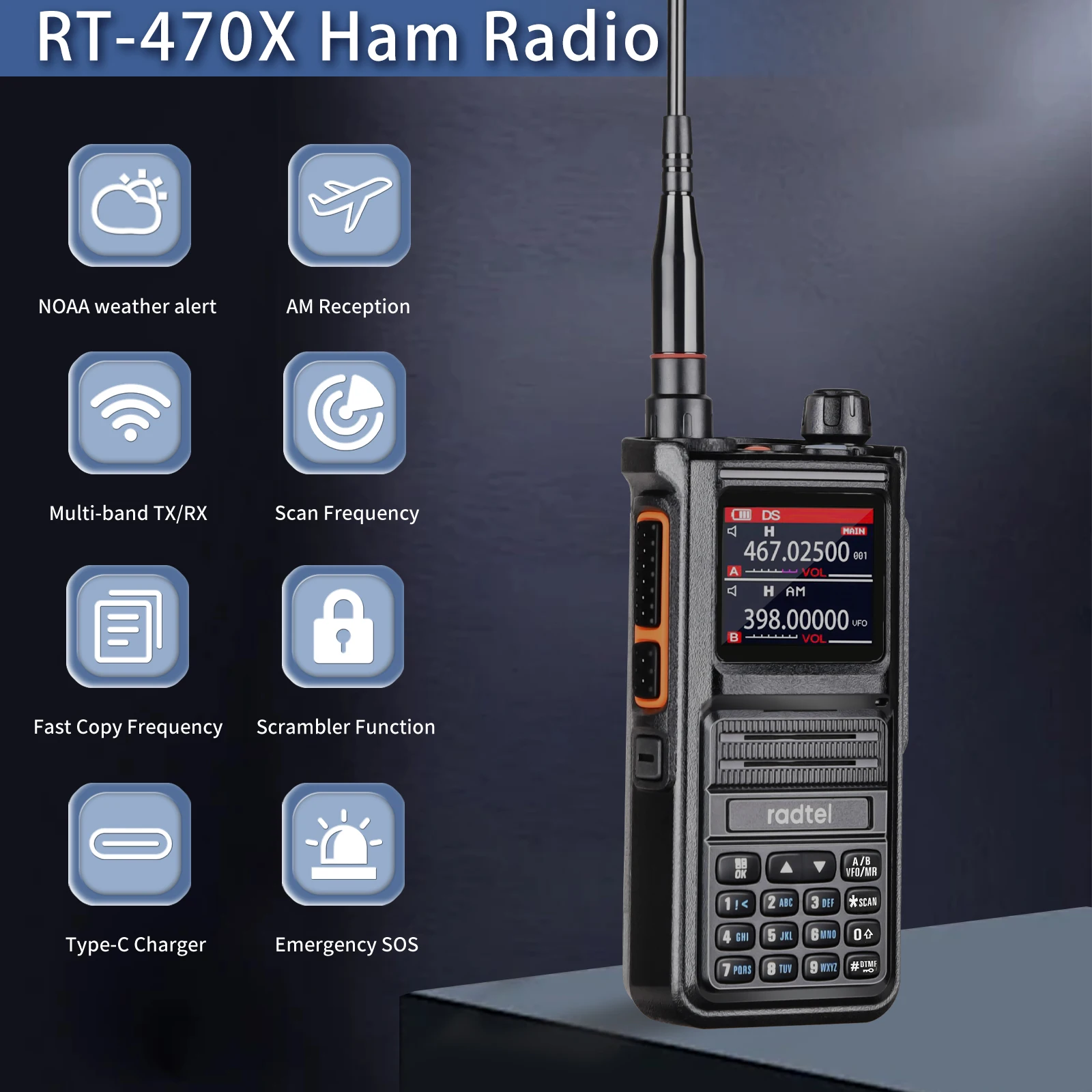 Radtel RT-470X Multi-bands Ham Walkie-Talkies 256CH Air Band Two Way Radio Station Aviation NOAA Police Marine Radtel RT-470X Multi-bands Ham Walkie-Talkies 256CH Air Band Two Way Radio Station Aviation NOAA Police Marine