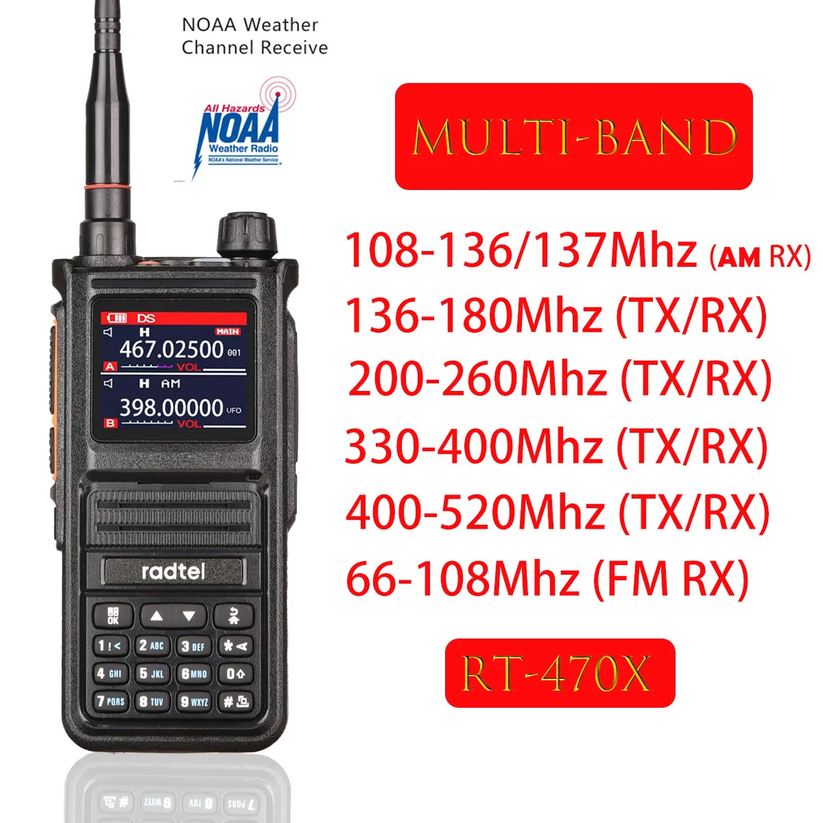 Radtel RT-470X Multi-bands Ham Walkie-Talkies 256CH Air Band Two Way Radio Station Aviation NOAA Police Marine Radtel RT-470X Multi-bands Ham Walkie-Talkies 256CH Air Band Two Way Radio Station Aviation NOAA Police Marine
