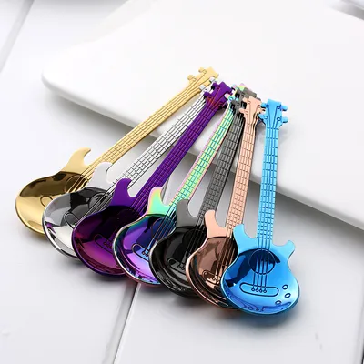 Rainbow Guitar Shaped Coffee Mixing Spoon Rainbow Guitar Shaped Coffee Mixing Spoon