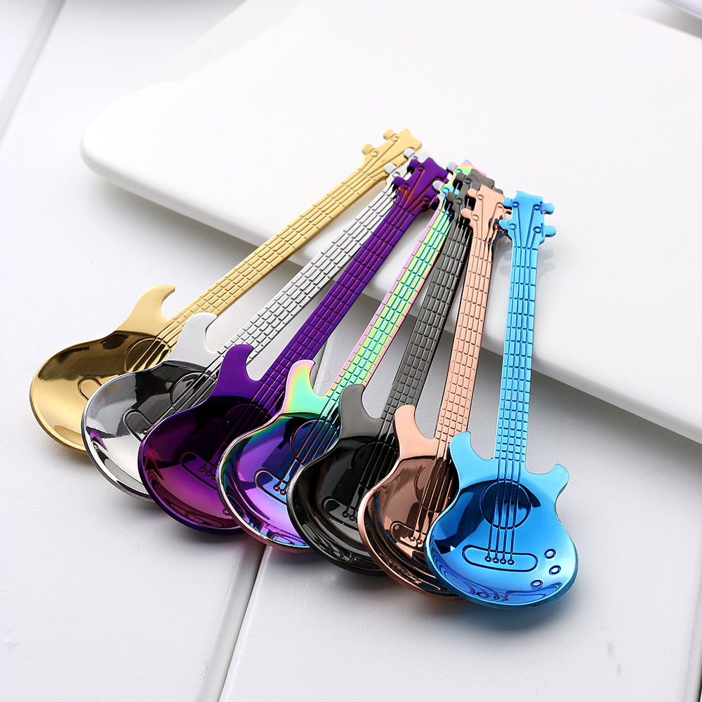 Rainbow Guitar Shaped Coffee Mixing Spoon Rainbow Guitar Shaped Coffee Mixing Spoon