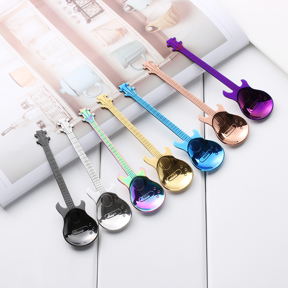 Rainbow Guitar Shaped Coffee Mixing Spoon Rainbow Guitar Shaped Coffee Mixing Spoon