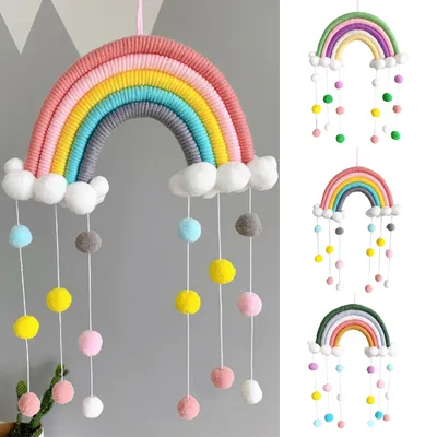 Rainbow Hanging Decor with Pompom Balls Rainbow Hanging Decor with Pompom Balls