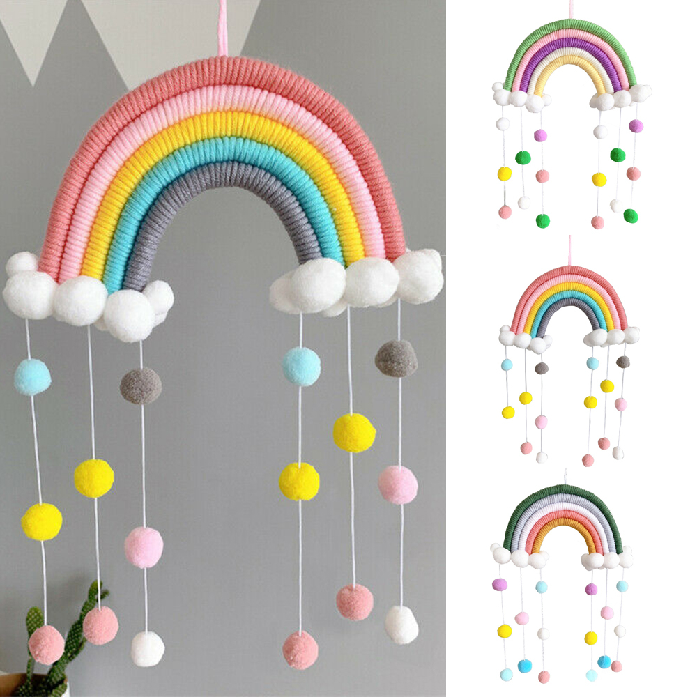 Rainbow Hanging Decor with Pompom Balls