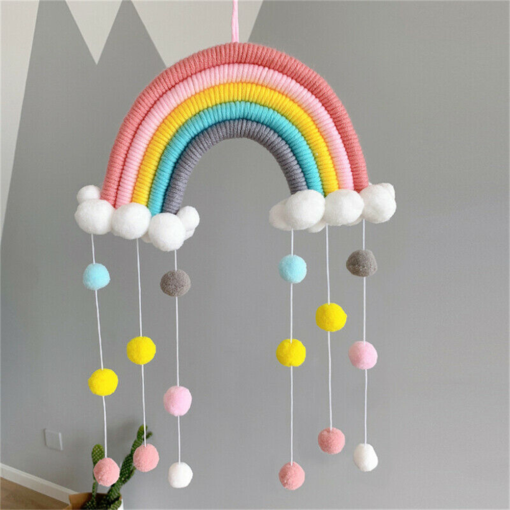 Rainbow Hanging Decor with Pompom Balls Rainbow Hanging Decor with Pompom Balls