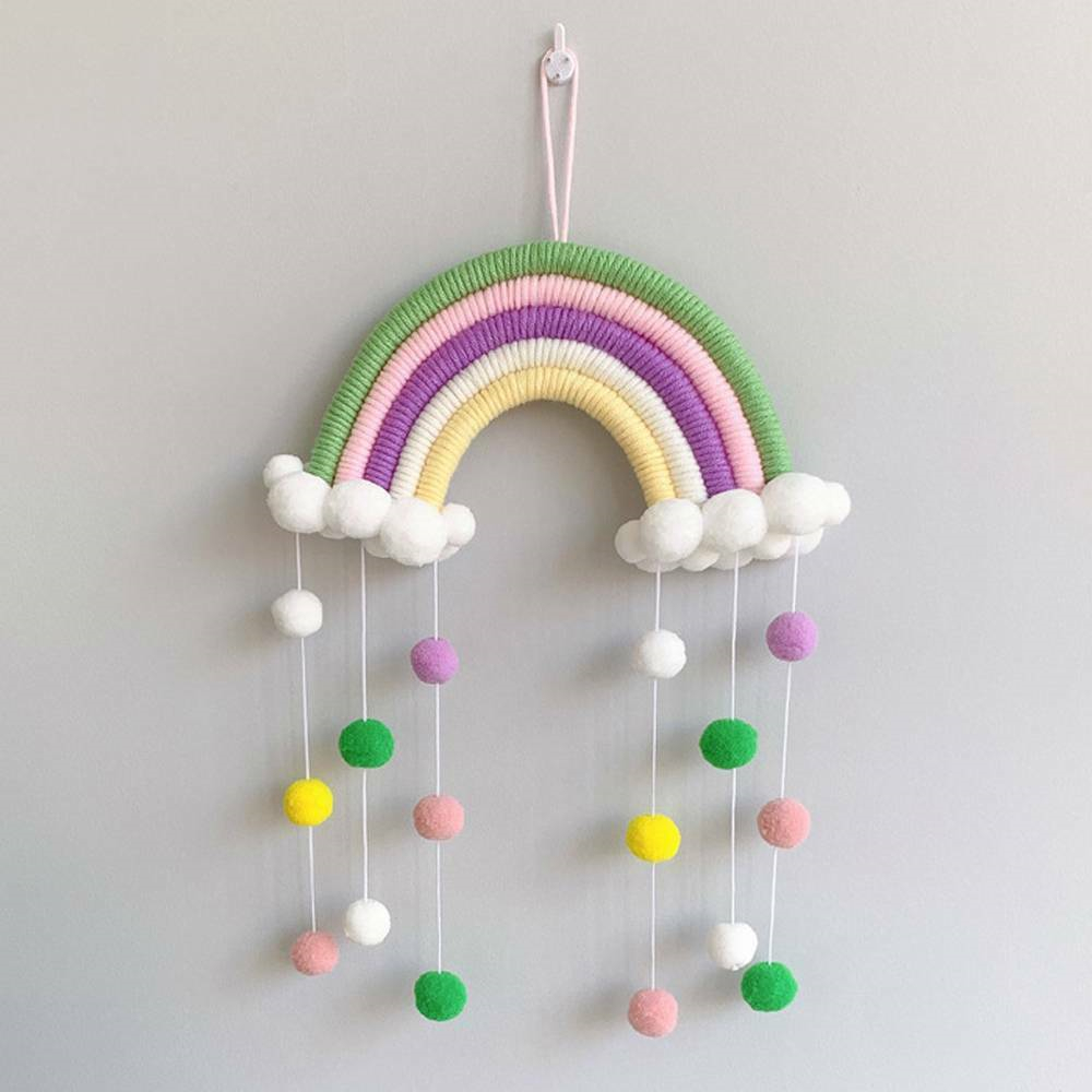 Rainbow Hanging Decor with Pompom Balls Rainbow Hanging Decor with Pompom Balls