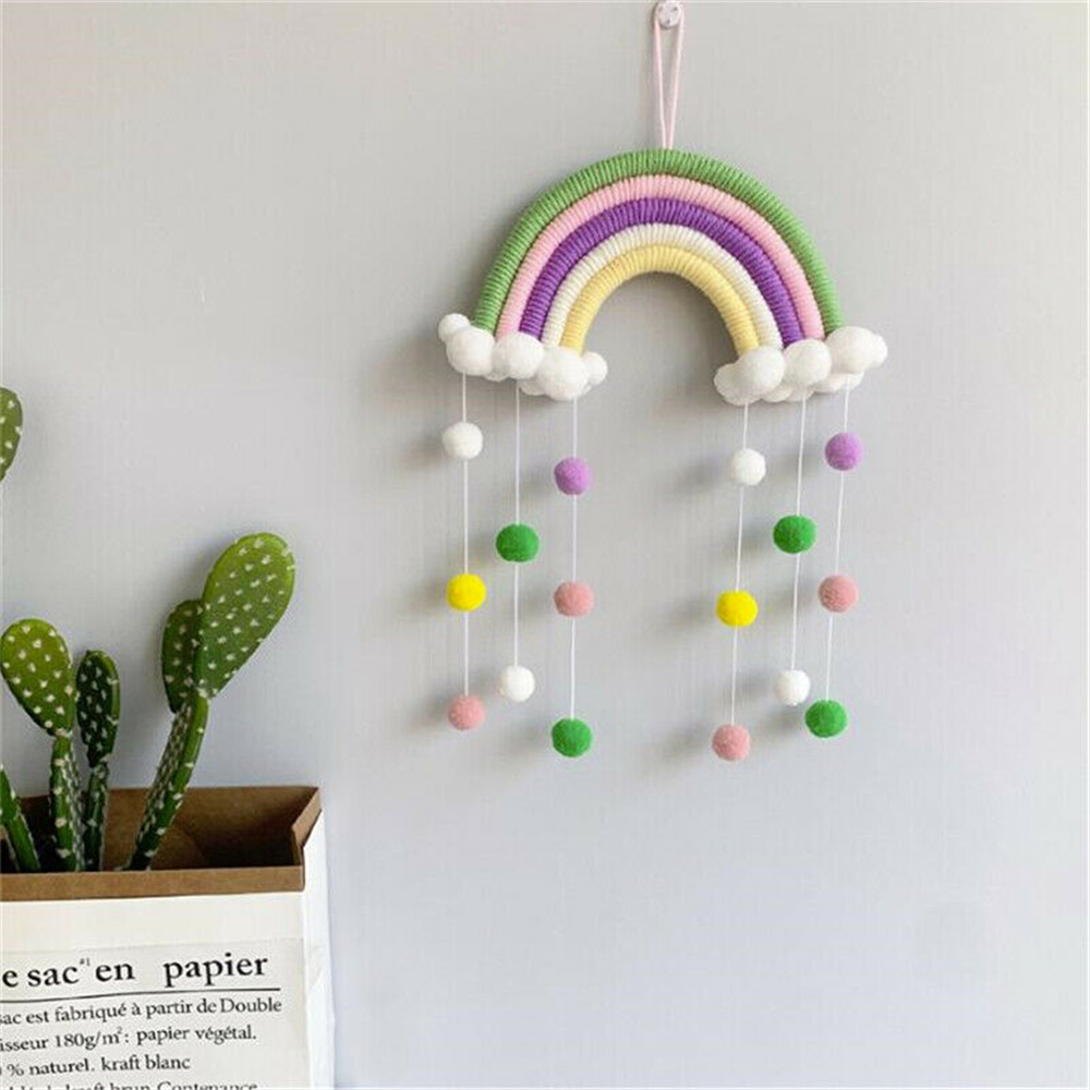 Rainbow Hanging Decor with Pompom Balls Rainbow Hanging Decor with Pompom Balls