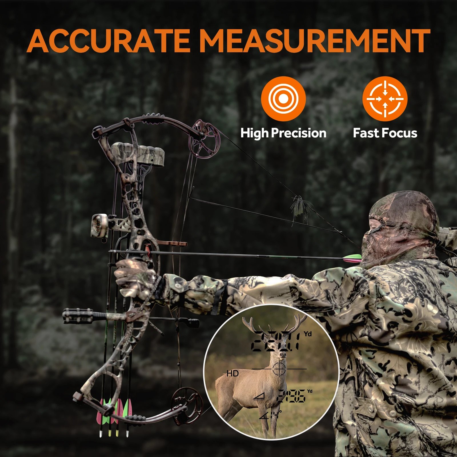 Range finder 7° Big Field 656Yd laser rangefinder for hunting, with Rain and Fog Ranging Mode, BOW Mode, Auto Height