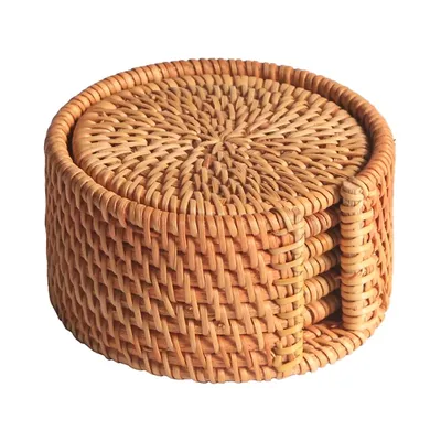 Rattan Coasters with Holder Set (6pcs)