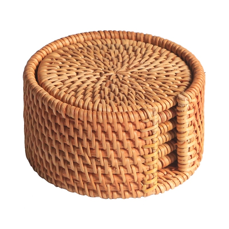 Rattan Coasters with Holder Set (6pcs)