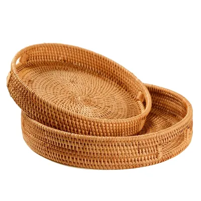 Rattan Tray Round Serving Tray (2 pcs)