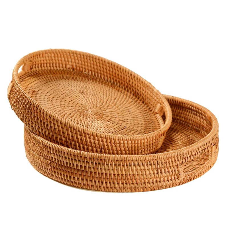 Rattan Tray Round Serving Tray (2 pcs)