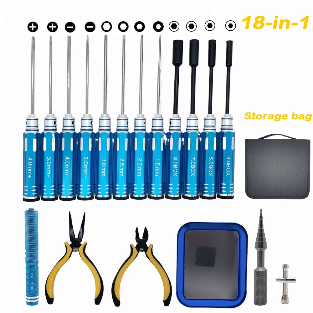 RC Tools Kits 18 in 1 Screwdriver Pliers Hex Sleeve Socket Spanner Repair Box Set for Repairing RC Airplanes Rc Car RC Tools Kits 18 in 1 Screwdriver Pliers Hex Sleeve Socket Spanner Repair Box Set for Repairing RC Airplanes Rc Car