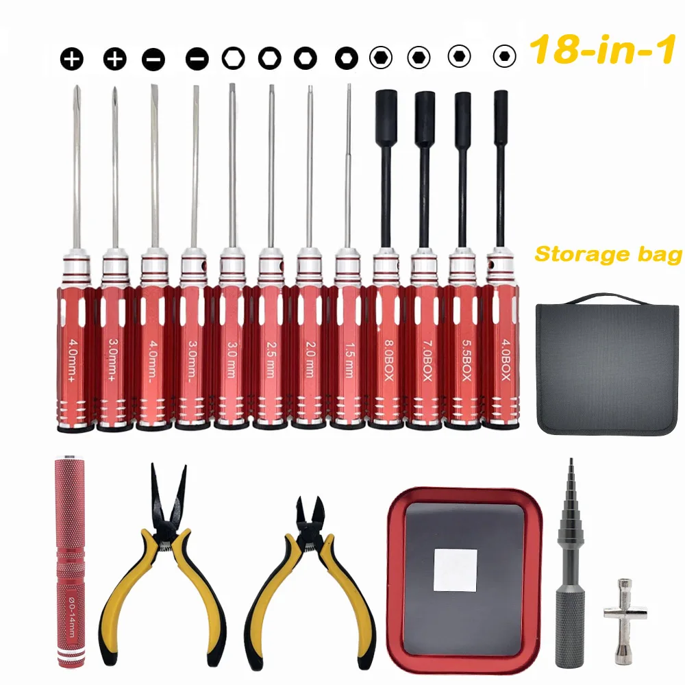 RC Tools Kits 18 in 1 Screwdriver Pliers Hex Sleeve Socket Spanner Repair Box Set for Repairing RC Airplanes Rc Car RC Tools Kits 18 in 1 Screwdriver Pliers Hex Sleeve Socket Spanner Repair Box Set for Repairing RC Airplanes Rc Car