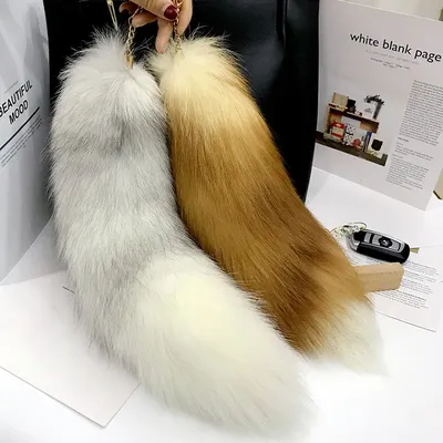 Real Fox Fur Tail Large Long Natural Fur tail Keychain Pendant Cosplay tail Cute Wolf Fox Tail Fur Car Keychains For