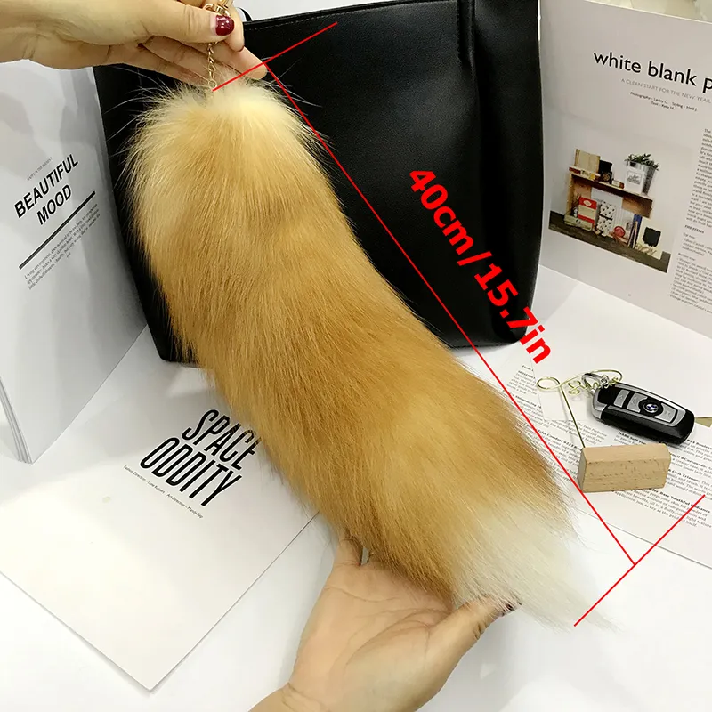 Real Fox Fur Tail Large Long Natural Fur tail Keychain Pendant Cosplay tail Cute Wolf Fox Tail Fur Car Keychains For