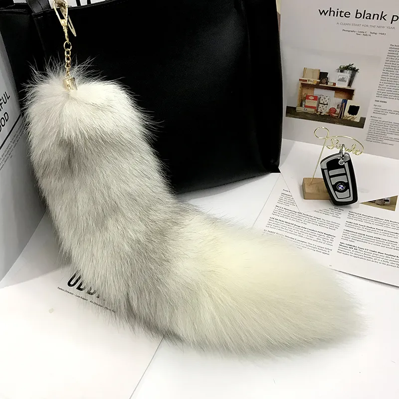 Real Fox Fur Tail Large Long Natural Fur tail Keychain Pendant Cosplay tail Cute Wolf Fox Tail Fur Car Keychains For
