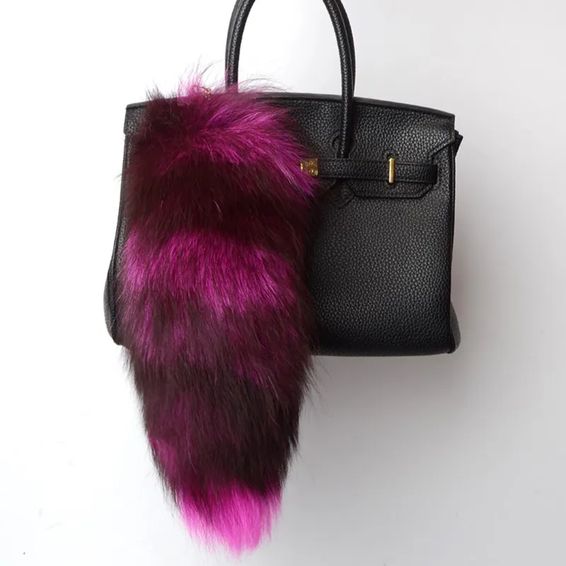 Real Fox Fur Tail Large Long Natural Fur tail Keychain Pendant Cosplay tail Cute Wolf Fox Tail Fur Car Keychains For