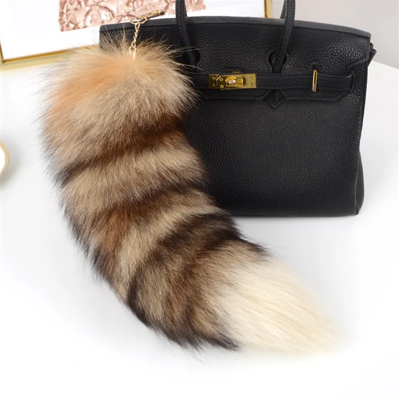 Real Fox Fur Tail Large Long Natural Fur tail Keychain Pendant Cosplay tail Cute Wolf Fox Tail Fur Car Keychains For