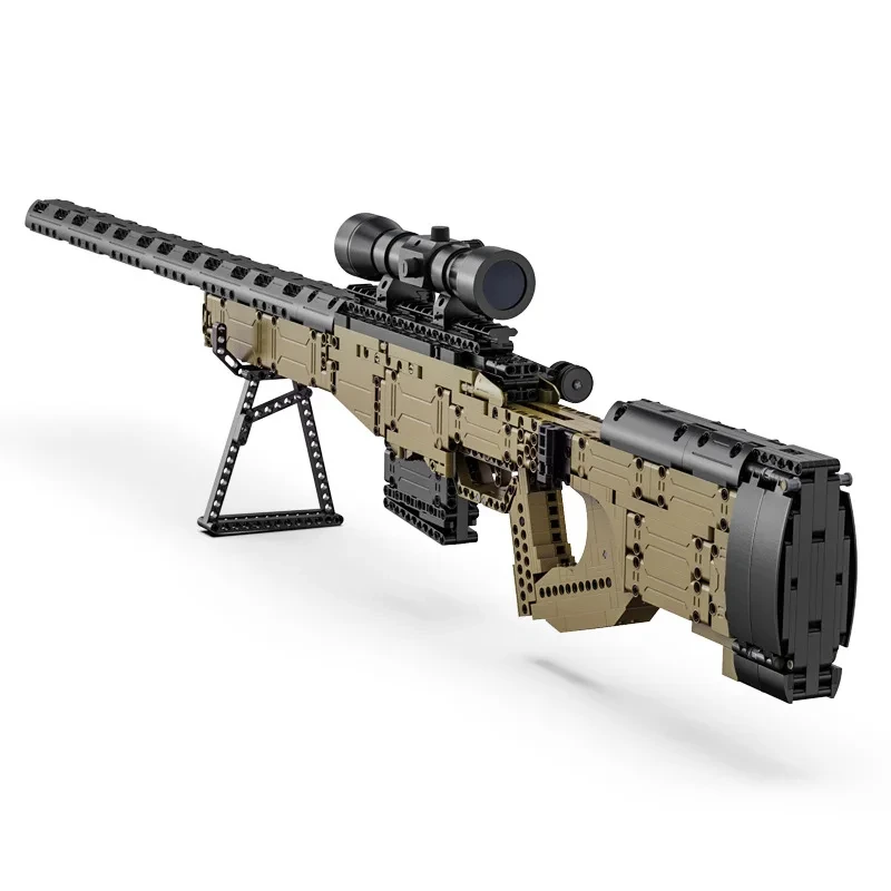 Real Size 1:1 979Pcs City Technical Police Military Weapon Sniper Rifle Building Blocks WW2 For Assault Rifle Bricks