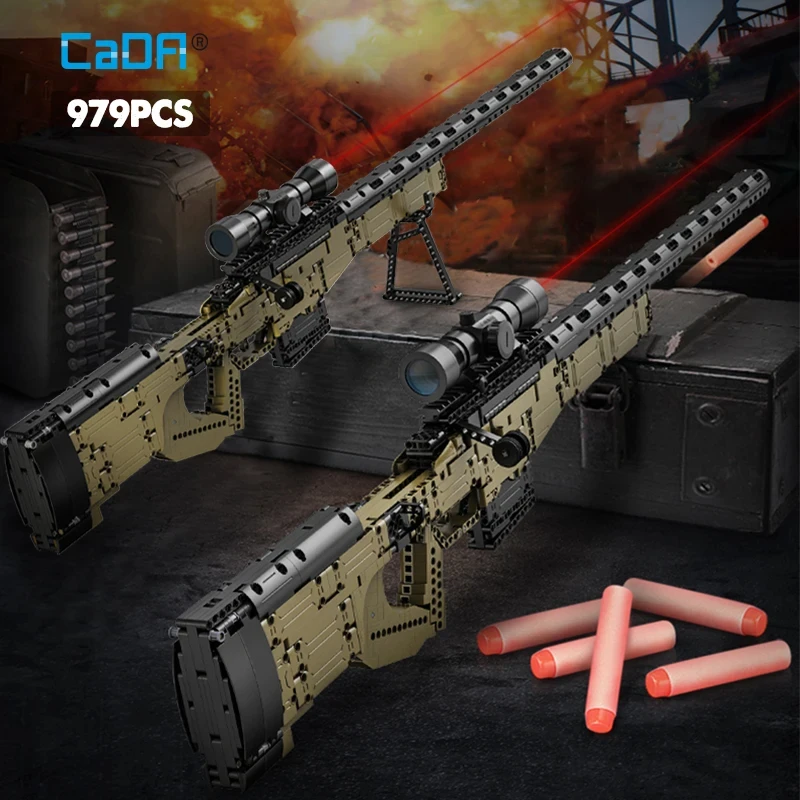 Real Size 1:1 979Pcs City Technical Police Military Weapon Sniper Rifle Building Blocks WW2 For Assault Rifle Bricks