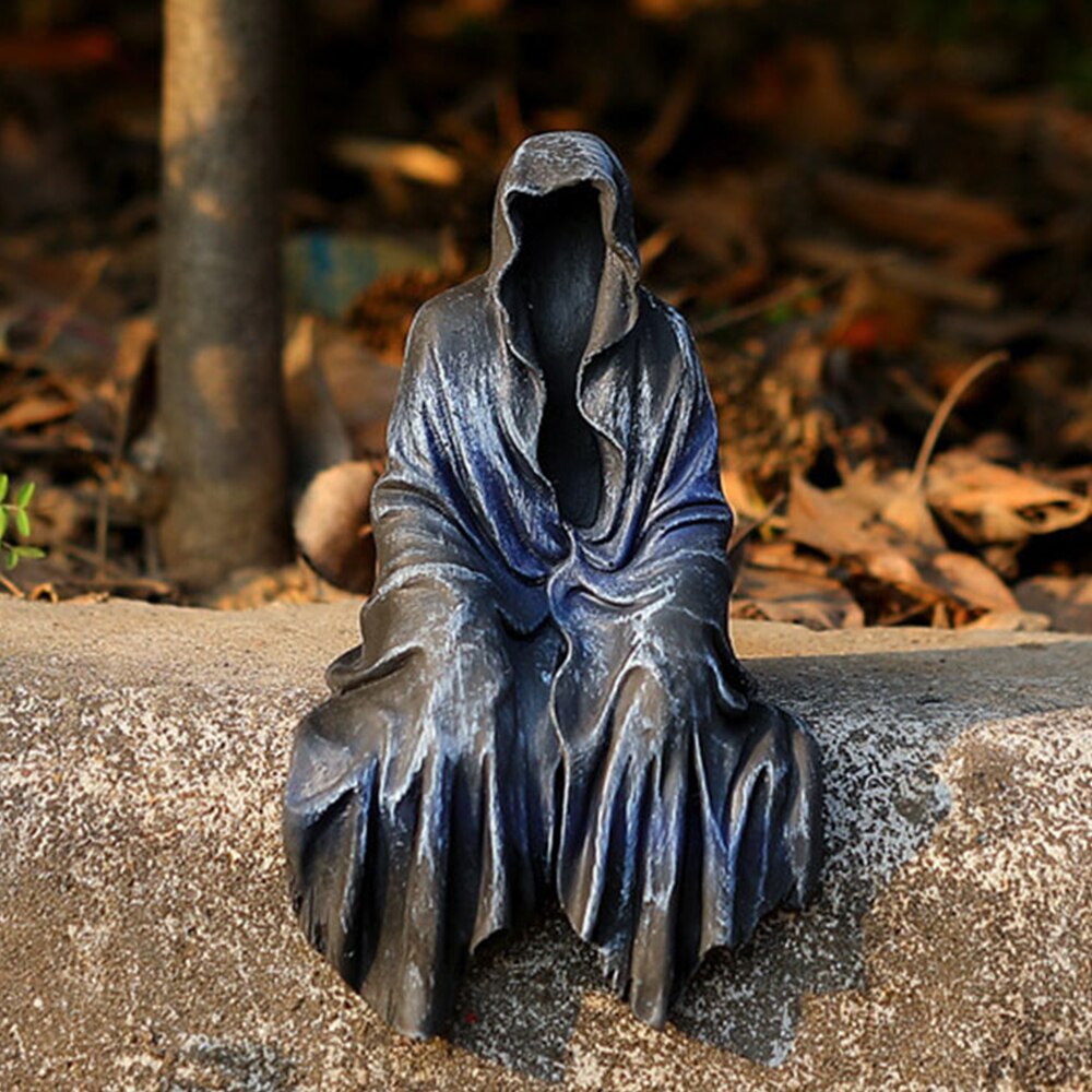 Reaping Solace The Creeper Reaper Sitting Statue Gothic Desktop Decor Resin Black Sculptures For Home Room Decor