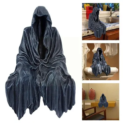 Reaping Solace The Reaper Sitting Statue Gothic Desktop Resin Black Sculptures For Home Decor Ornament