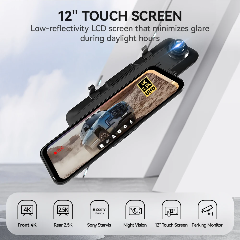 Rearview Mirror Dash Cam 4K 12″ IPS Screen WDR 170 FOV 2.5k Rear Cam GPS Mirror Car Recorder Stream Media Car DVR Rearview Mirror Dash Cam 4K 12″ IPS Screen WDR 170 FOV 2.5k Rear Cam GPS Mirror Car Recorder Stream Media Car DVR