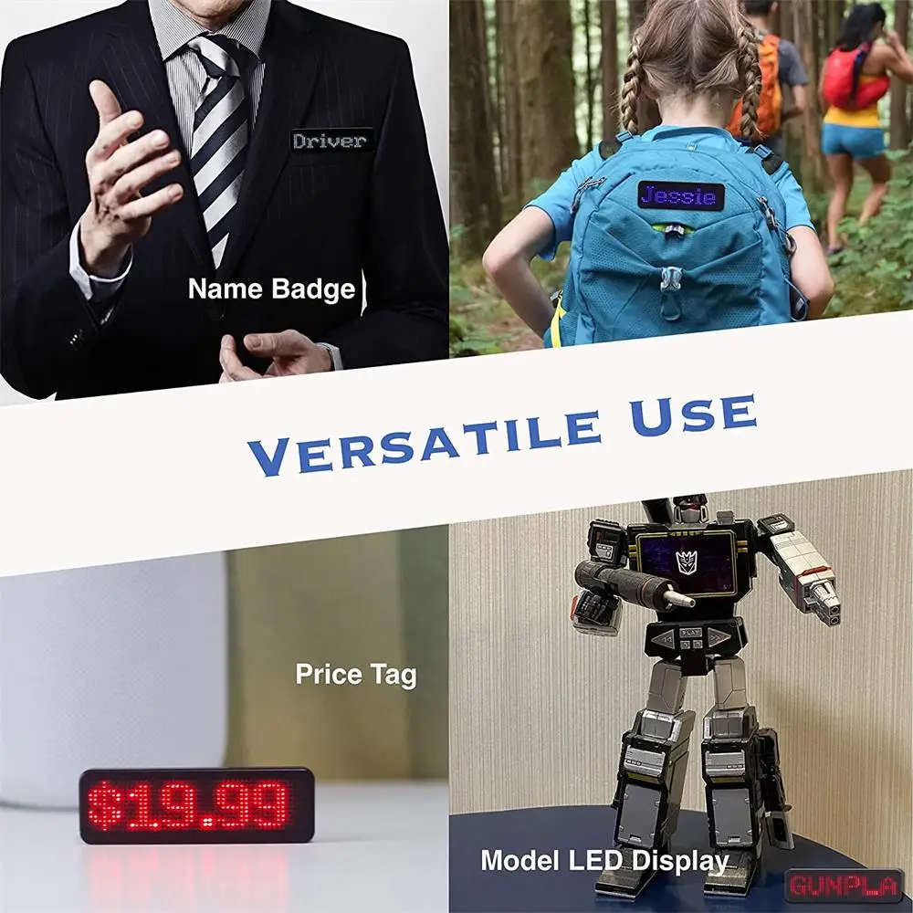 Rechargeable Bluetooth Digital LED Badge Insignia DIY Programmable Scrolling Message Board Mini LED Display LED Name Tag Rechargeable Bluetooth Digital LED Badge Insignia DIY Programmable Scrolling Message Board Mini LED Display LED Name Tag