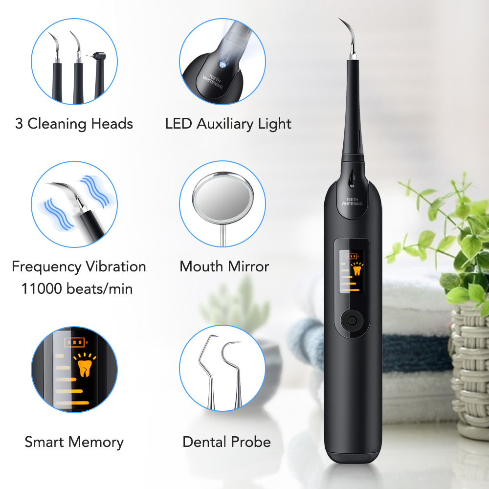 Rechargeable Electric Teeth Whitening Kit Dental Scaler with Mouth Mirror Oral Care For Teeth Tartar Calculus Stains