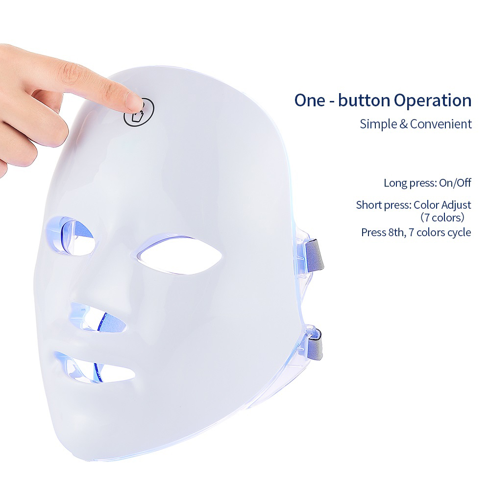 Rechargeable Facial LED Mask 7 Colors LED Photon Therapy Beauty Mask Skin Rejuvenation Home Face Lifting Whitening