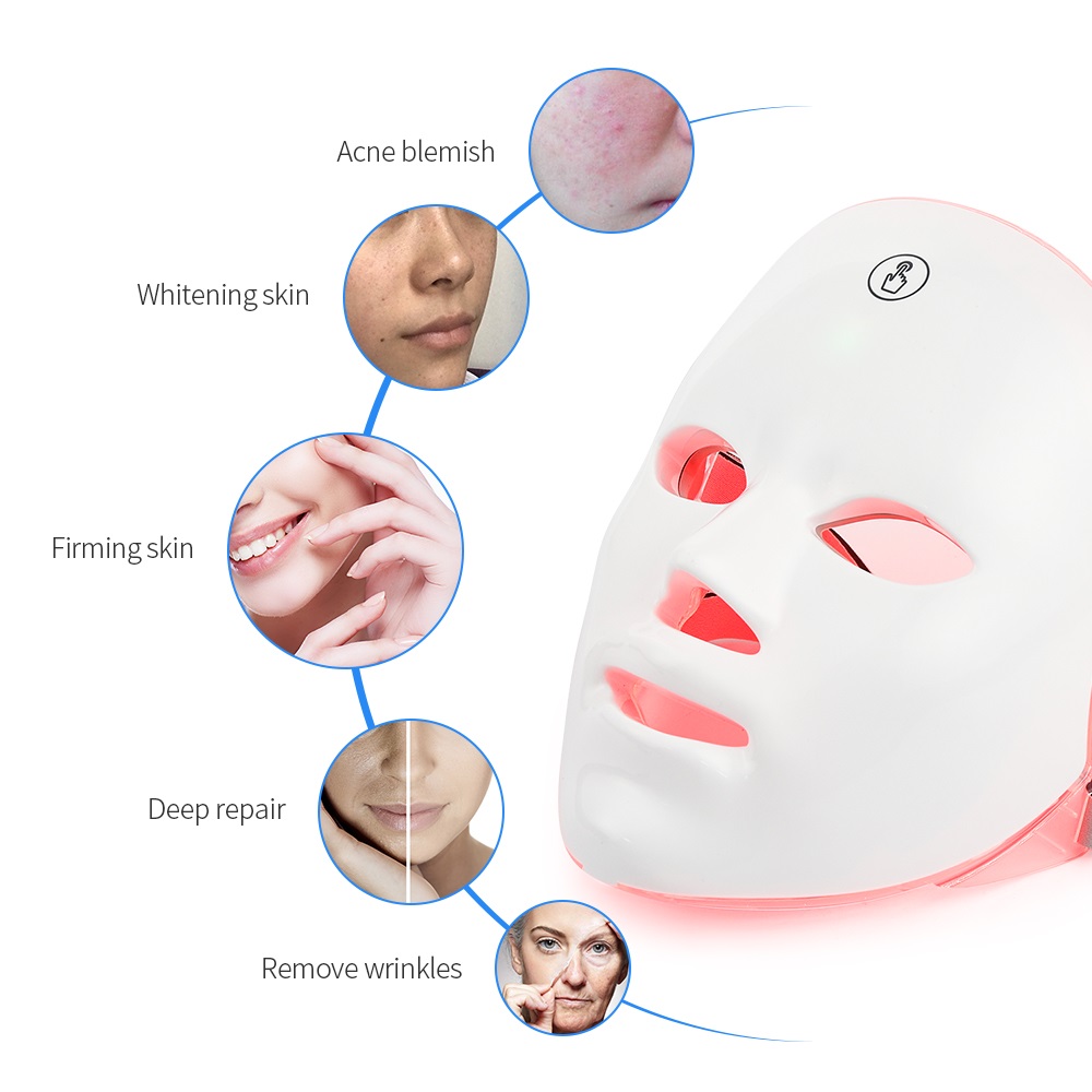 Rechargeable Facial LED Mask 7 Colors LED Photon Therapy Beauty Mask Skin Rejuvenation Home Face Lifting Whitening