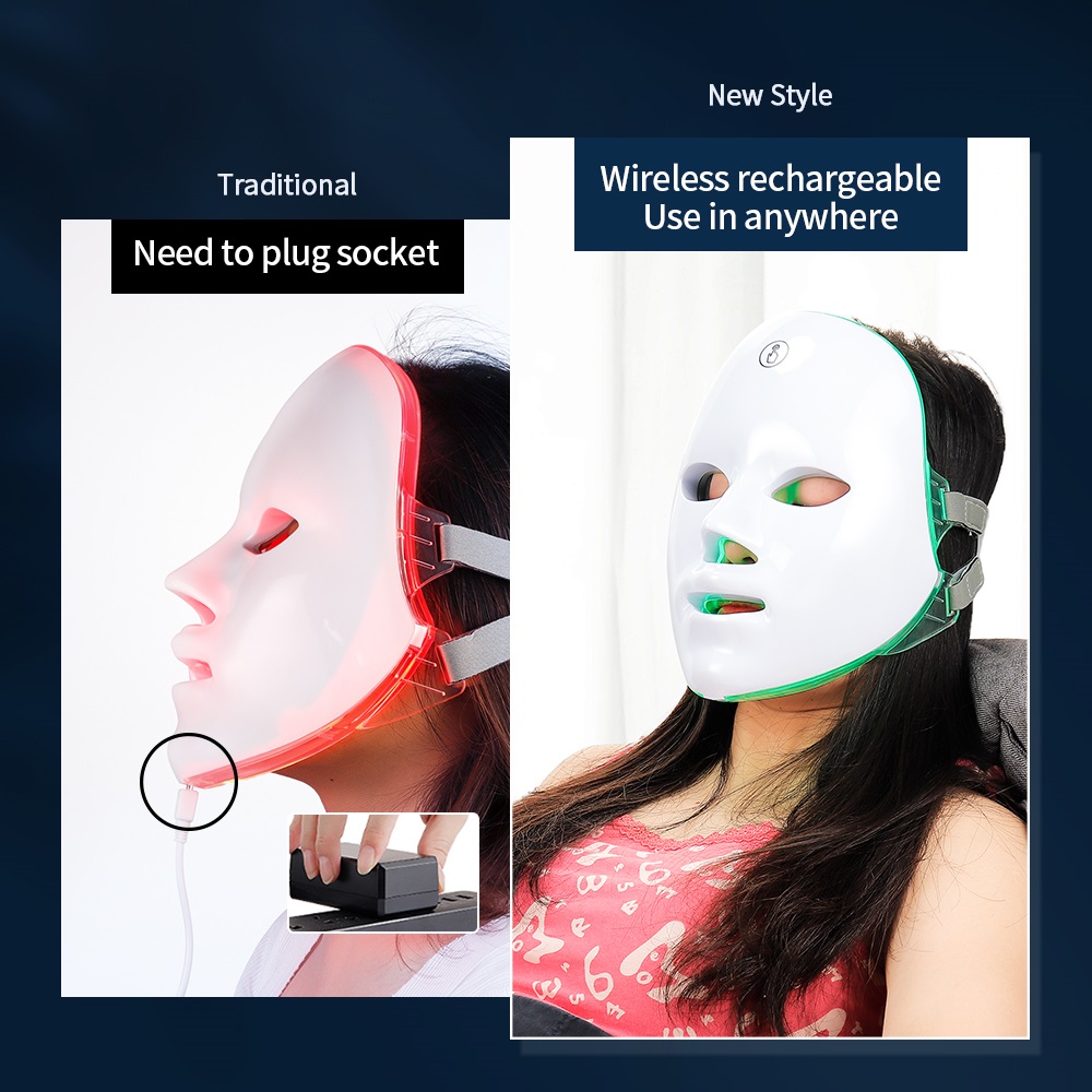 Rechargeable Facial LED Mask 7 Colors LED Photon Therapy Beauty Mask Skin Rejuvenation Home Face Lifting Whitening