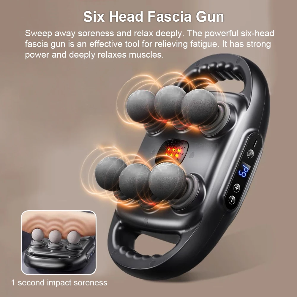Rechargeable Fascia Gun Muscle Massager Gun High Frequency Back Waist Massage Machine Six-head Body Shoulder