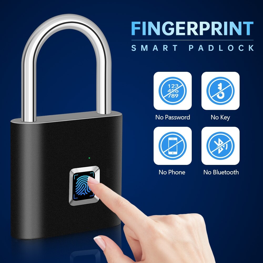 Rechargeable Fingerprint Lock Keyless Waterproof Anti-Theft Smart Lock Fingerprint Padlock Zinc Alloy Intelligent