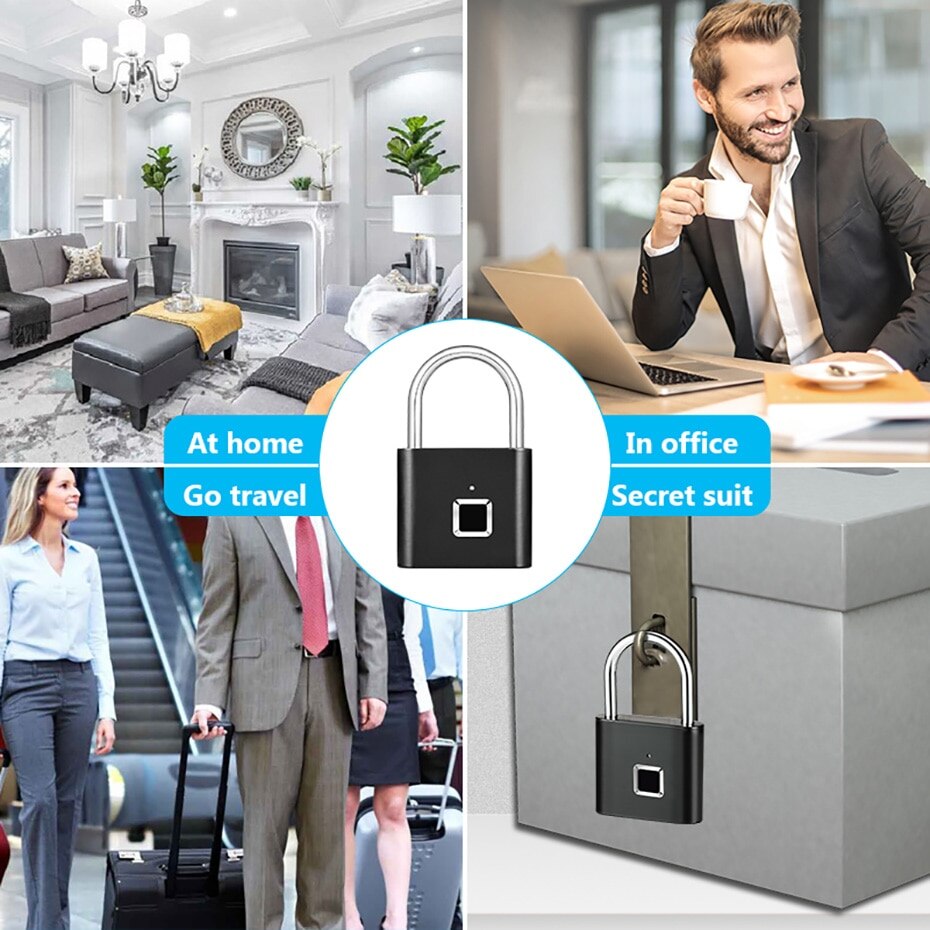 Rechargeable Fingerprint Lock Keyless Waterproof Anti-Theft Smart Lock Fingerprint Padlock Zinc Alloy Intelligent