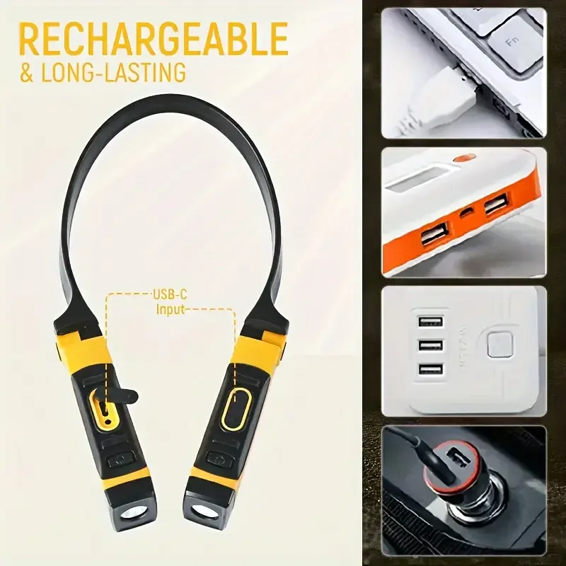 Rechargeable LED Neck Light Book Light for Reading, 2 Brightness Levels, Bendable Arms – Ideal for Reading, Camping Rechargeable LED Neck Light Book Light for Reading, 2 Brightness Levels, Bendable Arms – Ideal for Reading, Camping