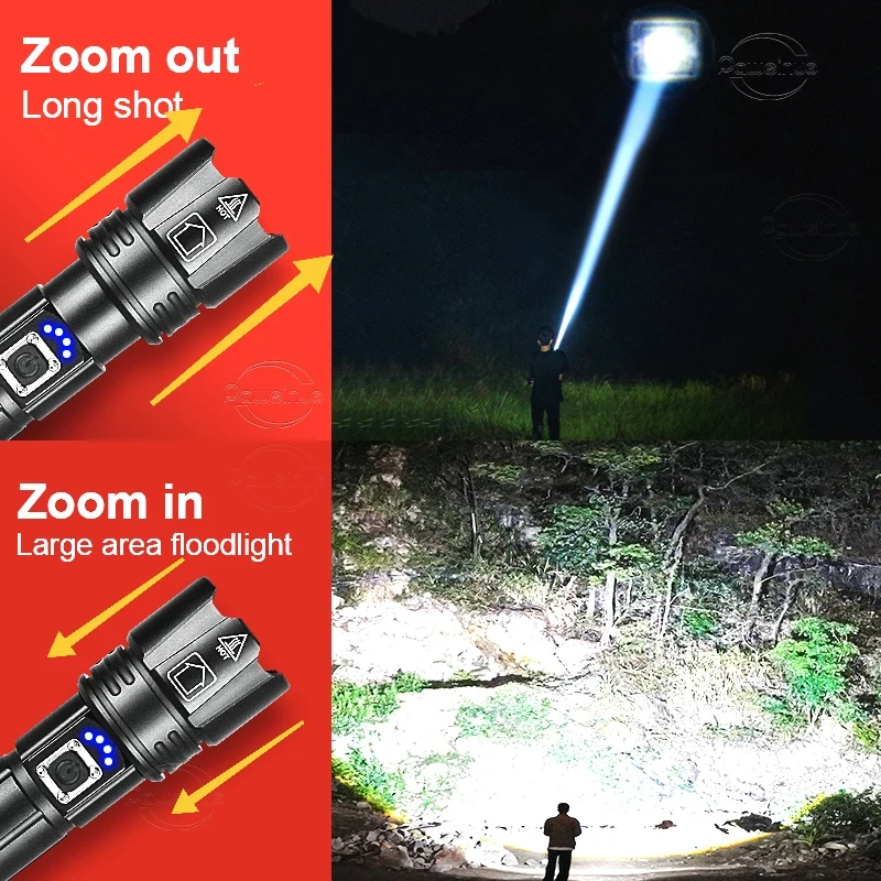Rechargeable LED Torch Flashlight Lighting 1500M Tactical Lantern Ultra Powerful Flashlight With USB Charging