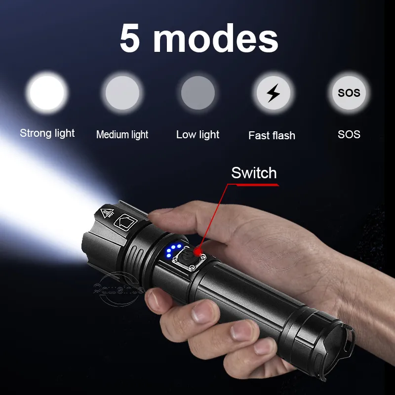 Rechargeable LED Torch Flashlight Lighting 1500M Tactical Lantern Ultra Powerful Flashlight With USB Charging