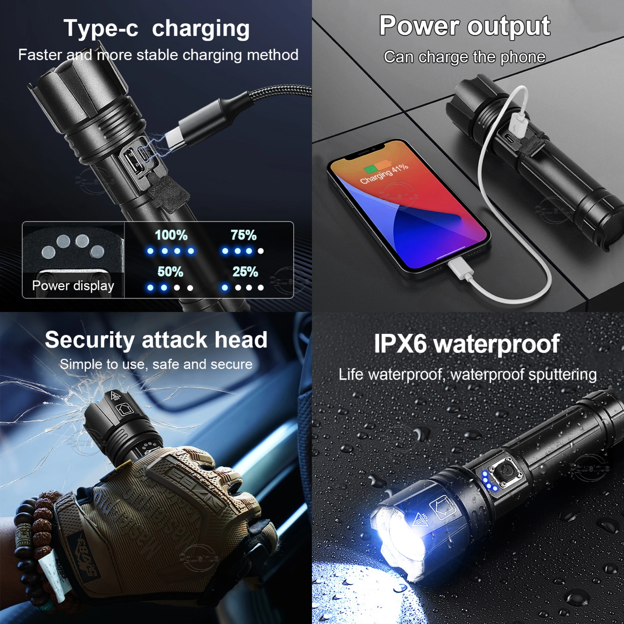 Rechargeable LED Torch Flashlight Lighting 1500M Tactical Lantern Ultra Powerful Flashlight With USB Charging